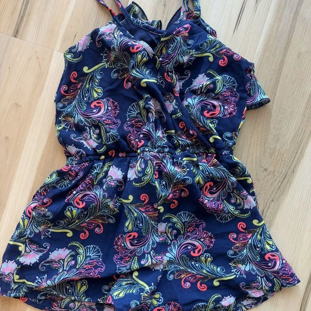 JAPNA KIDS GIRLS 8‎ ROMPER Blue Floral Paisley Ruffle Jumpsuit